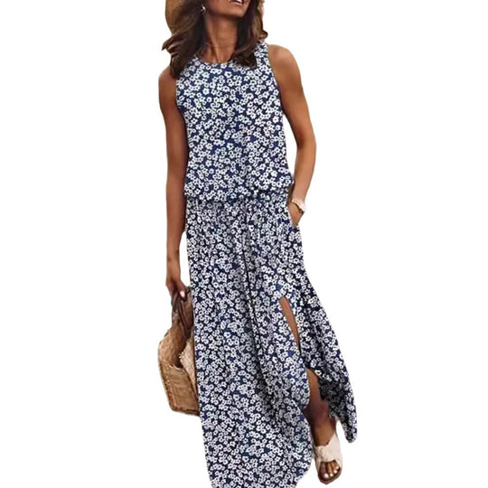 Damen Maxikleid mit floralem Schnitt und bequemen Taschen Heidi-Mode