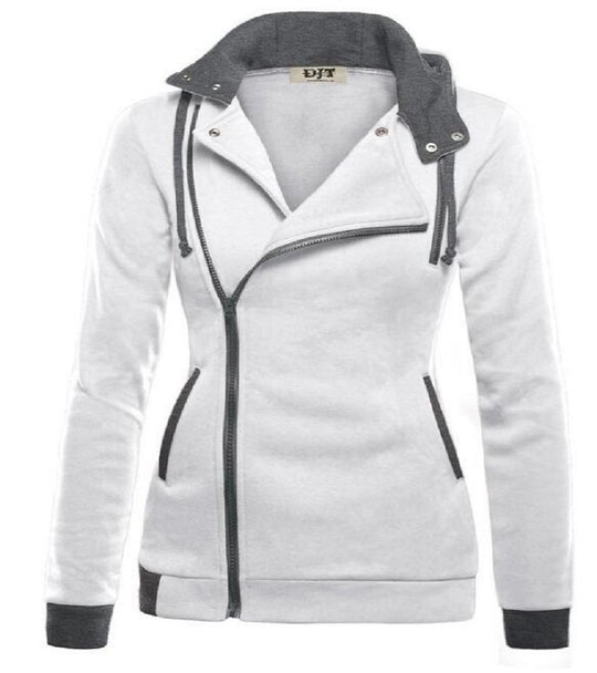 Damen sportliche Übergangsjacke mit asymmetrischem Reißverschluss und Kapuze R&B