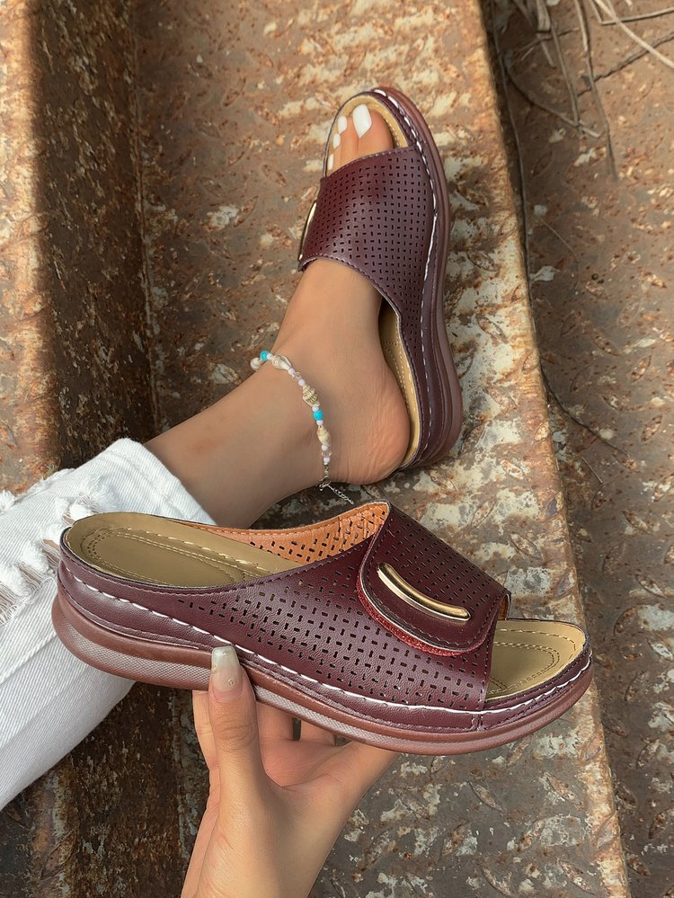 Damen Offene Clogs mit atmungsaktiver Lochstruktur und sicherem Riemendesign R&B