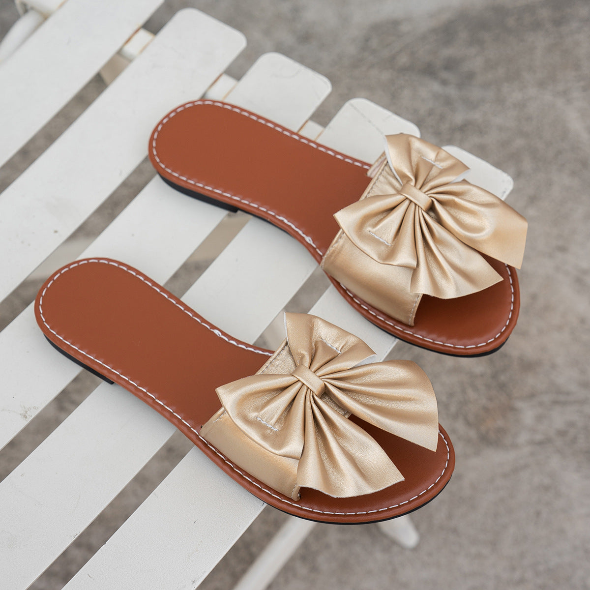 Damen elegante Pantoletten mit großen Schleifen R&B