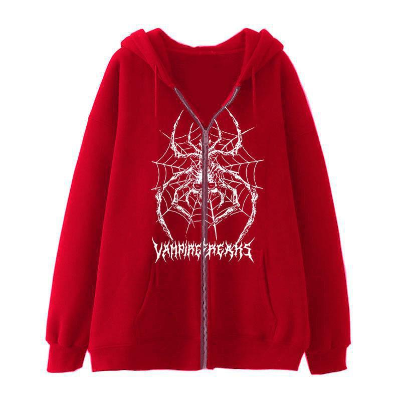 Damen Langarm Kapuzenjacke mit detailreichem Spinnenmotiv R&B
