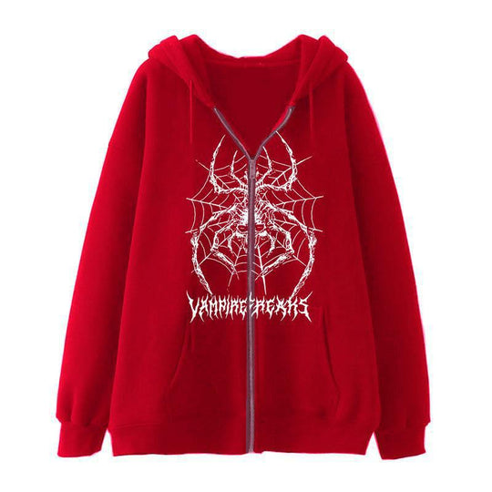 Damen Langarm Kapuzenjacke mit detailreichem Spinnenmotiv R&B