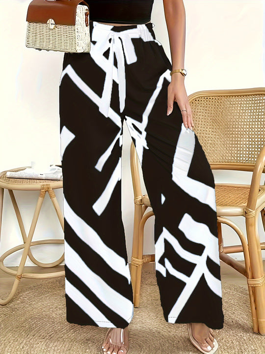 Damen Weite Palazzo-Hose mit modernem Grafikdruck und elastischem Bund R&B