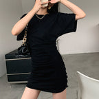 Damen elegantes Minikleid mit Raffung und tiefem V-Ausschnitt