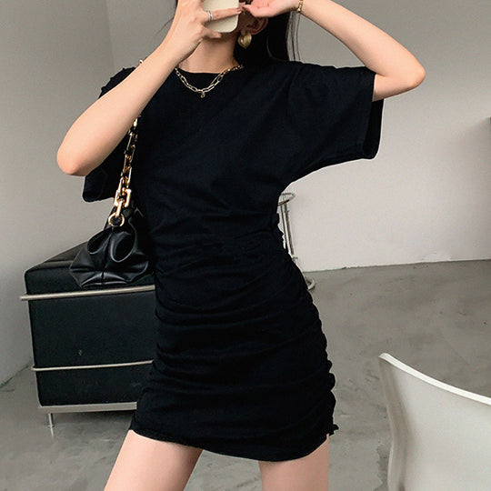 Damen elegantes Minikleid mit Raffung und tiefem V-Ausschnitt