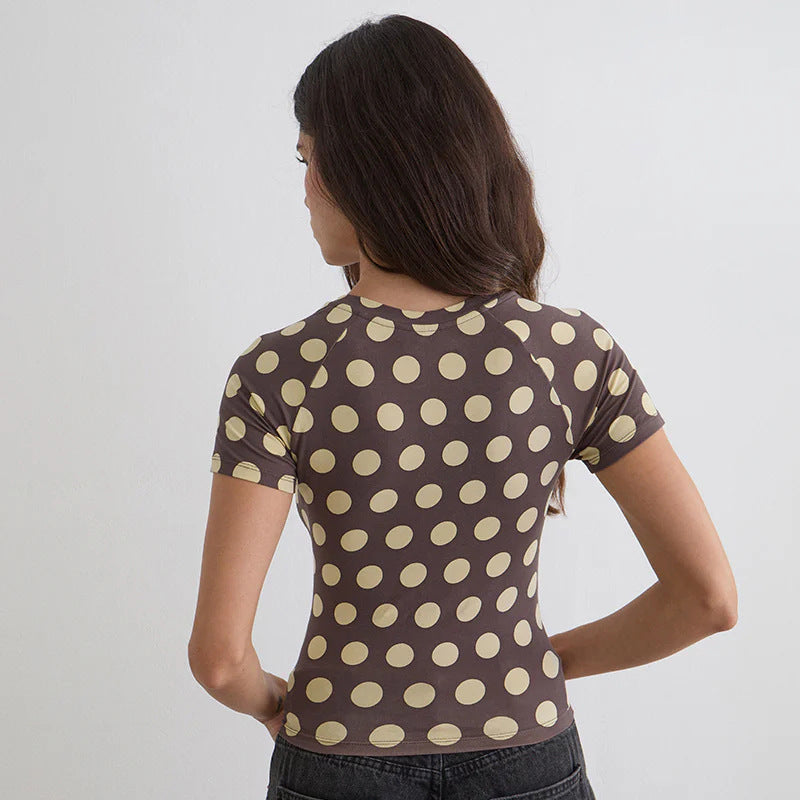 Damen Figurbetontes Kurzarmshirt mit modernen Punktedesign R&B