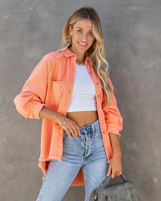 Damen Lässige Denim-Übergangsjacke im Vintage-Stil mit fransigen Details R&B