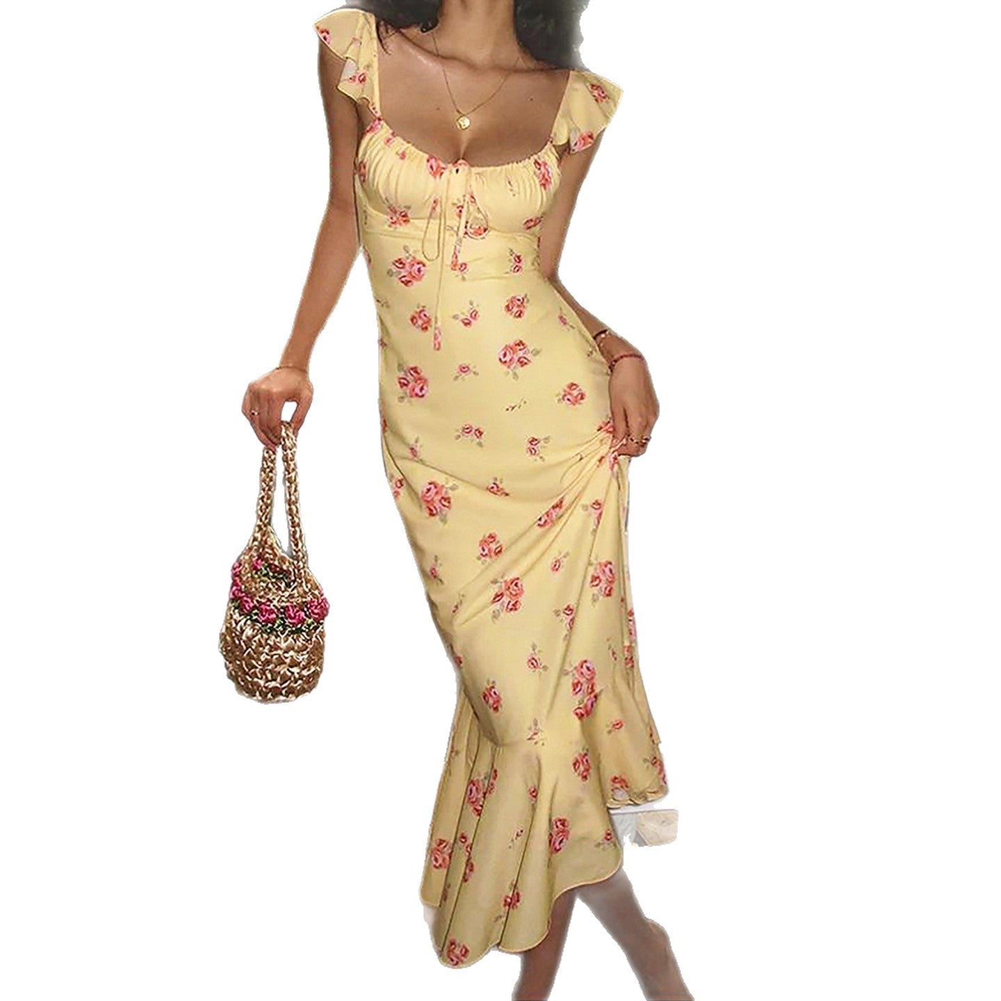 Damen Maxikleid mit floralen Rüschen und elegantem Schnitt R&B