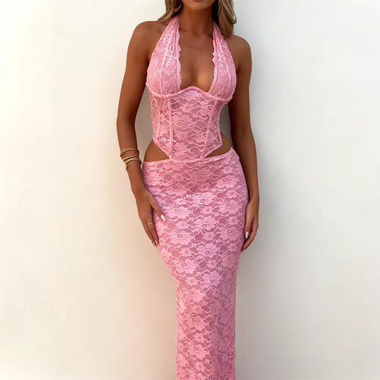 Damen Langes Spitzenkleid mit sexy Ausschnitten und raffinierten Details R&B