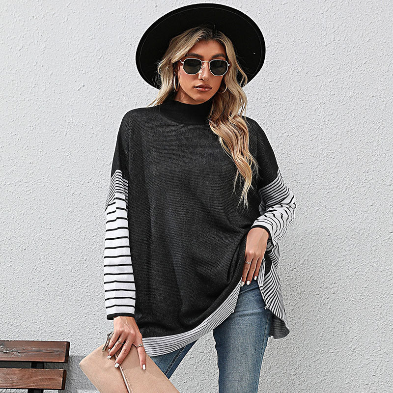 Damen modisches Langarmshirt mit Blockstreifen und asymmetrischem Schnitt R&B