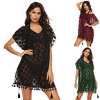 Damen eleganter Transparenter Strandüberwurf mit fransiger Verzierung R&B