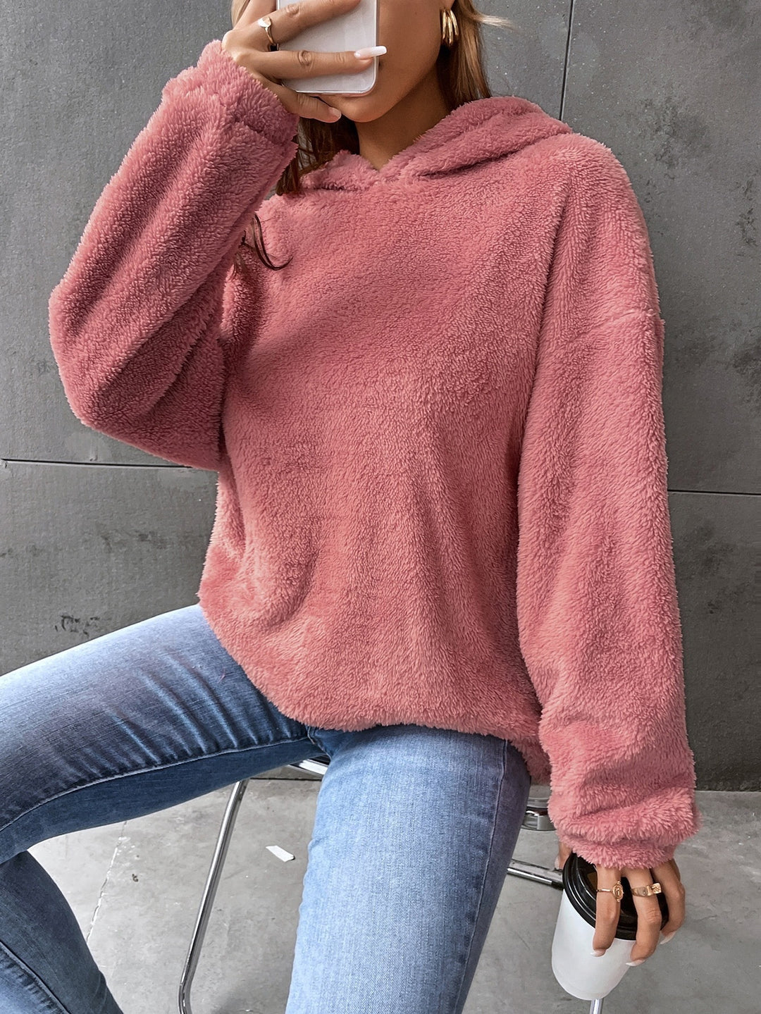 Damen kuscheliger Hoodie aus hochwertigem Plüsch R&B