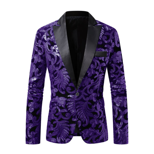 Herren eleganter Pailletten-Blazer im luxuriösen floralem Design R&B