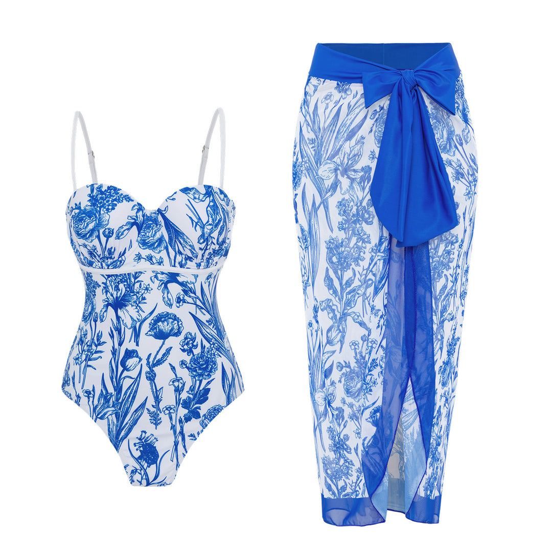 Damen Bademode mit floralem Muster und transparenter Sarong-Hülle R&B