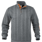 Herren nan Zopfmuster-Pullover mit Stehkragen, halber Knopfleiste und Ellbogenpatches R&B