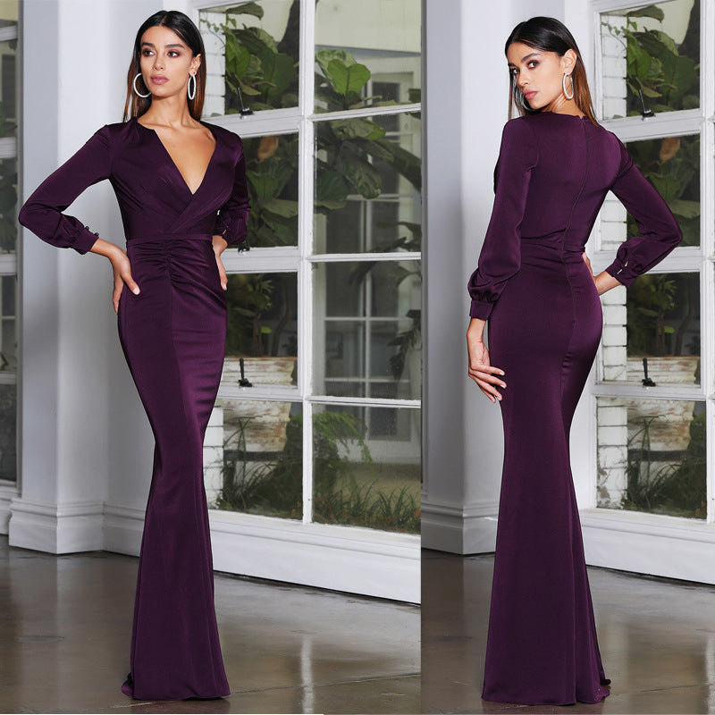 Damen Elegantes Wickelkleid mit Langarm und Raffungen R&B