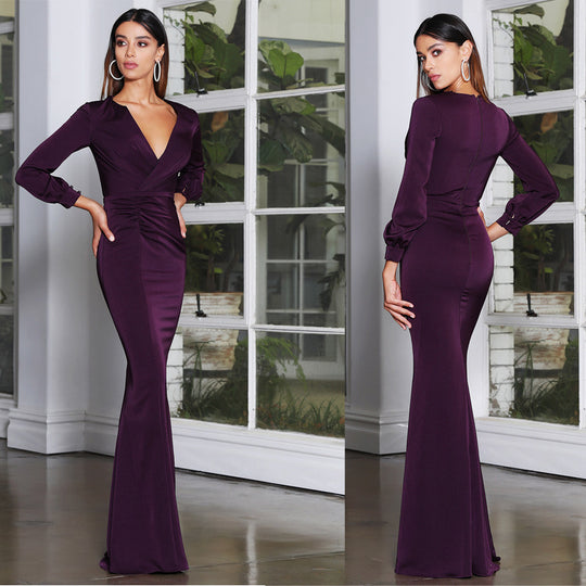 Damen Elegantes Wickelkleid mit Langarm und Raffungen R&B