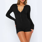 Damen Langarmbody mit Knopfleiste R&B