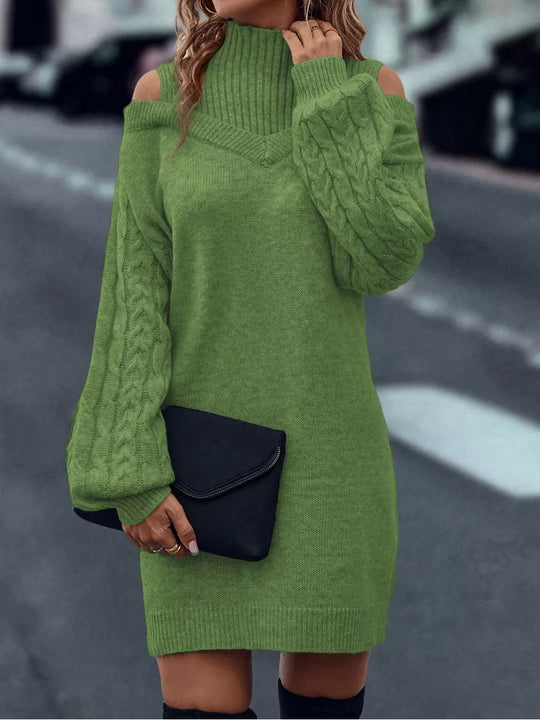 Damen Strickkleid mit schulterfreiem Design und dekorativem Zopfdetail R&B