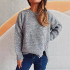 Damen Grobstrickpullover mit Perlenausschnitt und asymmetrischem Saum R&B