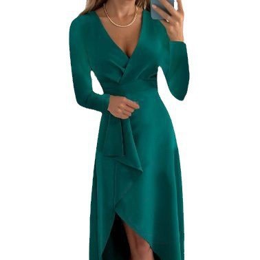Damen Wickelkleid mit elegantem V-Ausschnitt und schwingendem Saum R&B