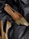 Damen Slingback-Pumps mit funkelnden Zier-Elementen und modischem Blockabsatz