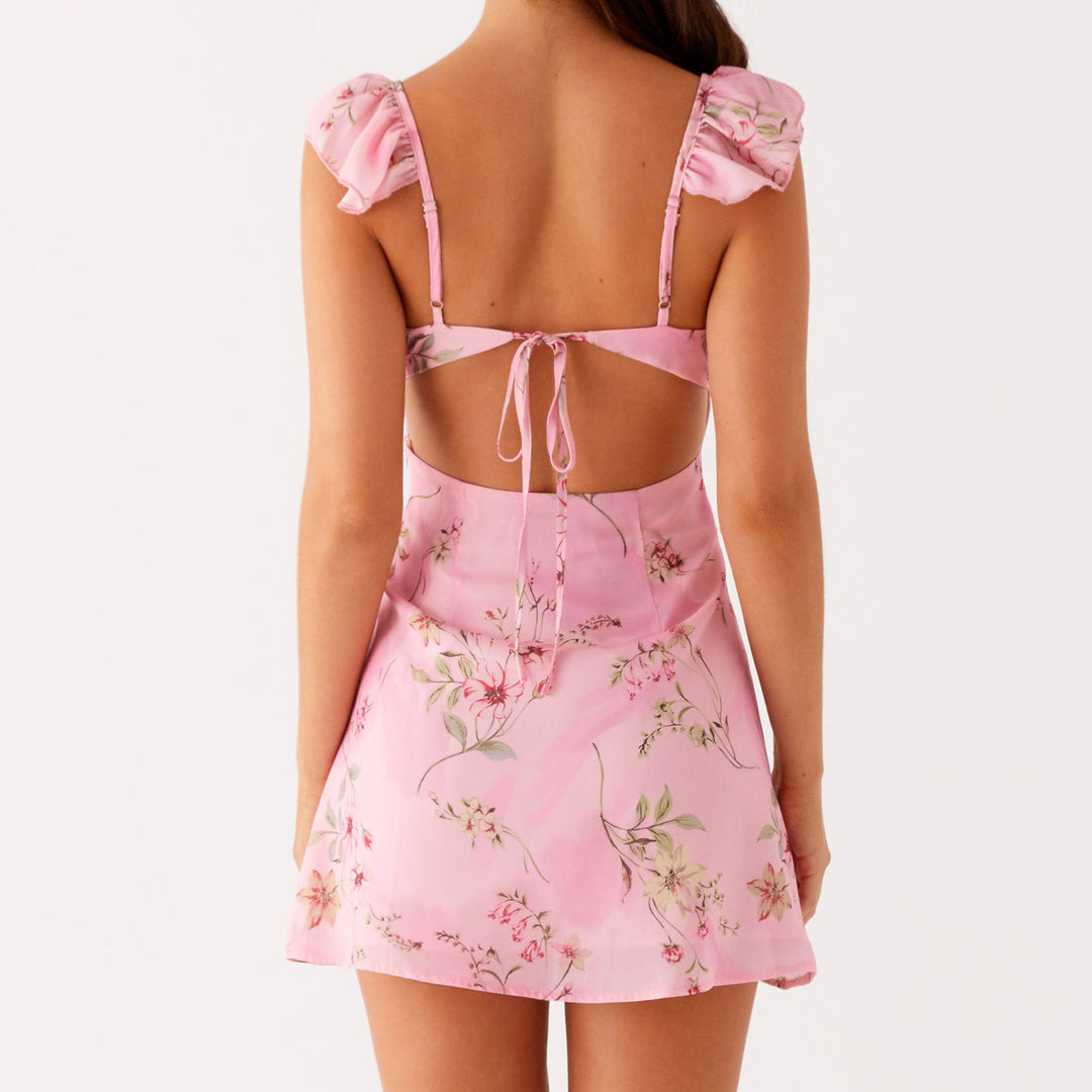 Damen Sommerkleid mit Rüschendetails und Blumenmuster R&B