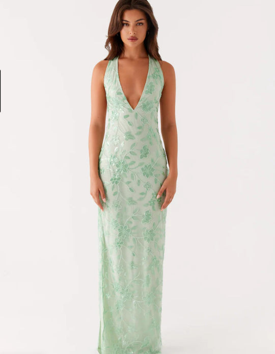 Damen Elegantes Langarmkleid mit floralem Spitzenüberzug und tiefem V-Ausschnitt R&B