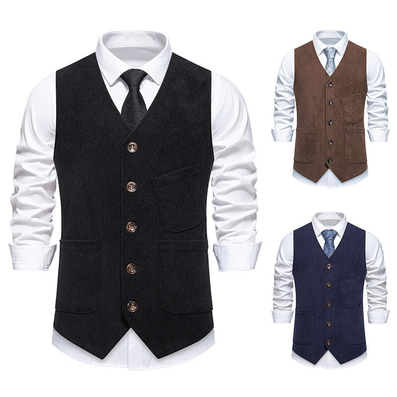 Herren elegante Cordweste mit praktischen Taschen und fein strukturiertem Design