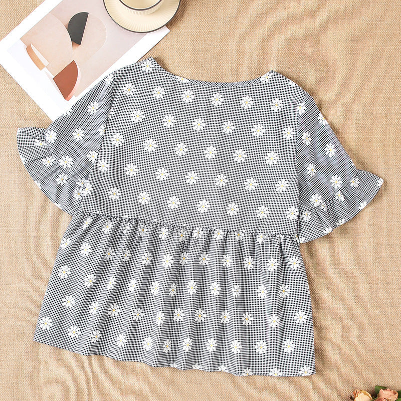 Damen Kurzarm Bluse mit floralem Design und Rüschendetails R&B