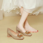 Damen Elegante Blockabsatz-Pumps mit verzierter Schnalle