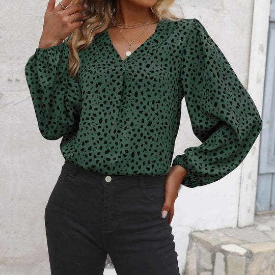 Damen blouse mit V-Ausschnitt und voluminösen Ärmeln R&B