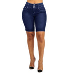 Damen Jeans-Shorts mit hohem Taillenbund und modischen Knopfdetails R&B