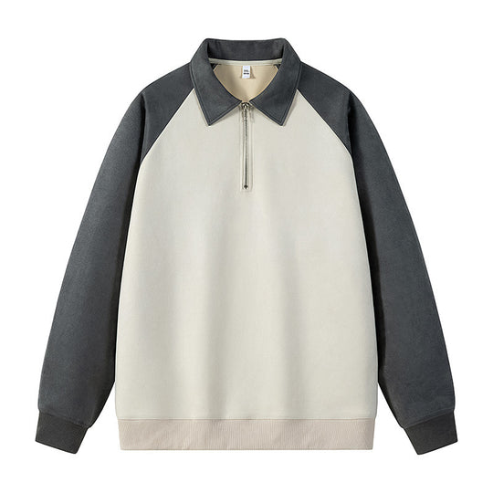 Damen stylischer Sweat-Pullover mit Kragen und halbseitigem Reißverschluss R&B