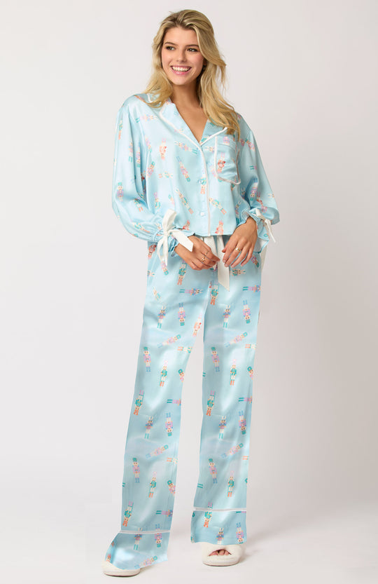 Damen luxuriöses Satin-Pyjama-Set mit niedlichem Nutcracker-Motiv R&B