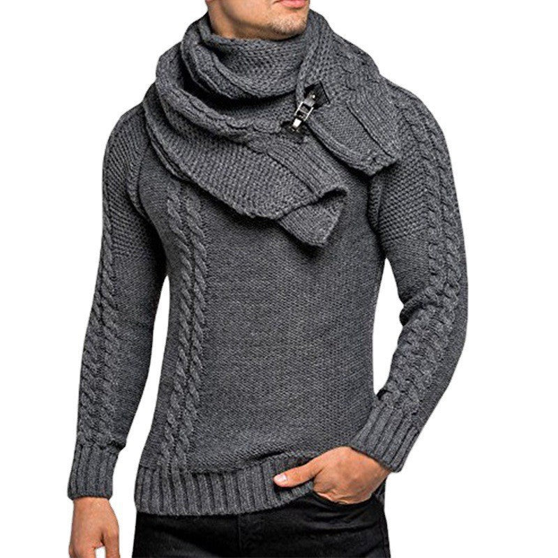 Herren Strickpullover mit integriertem Schal R&B
