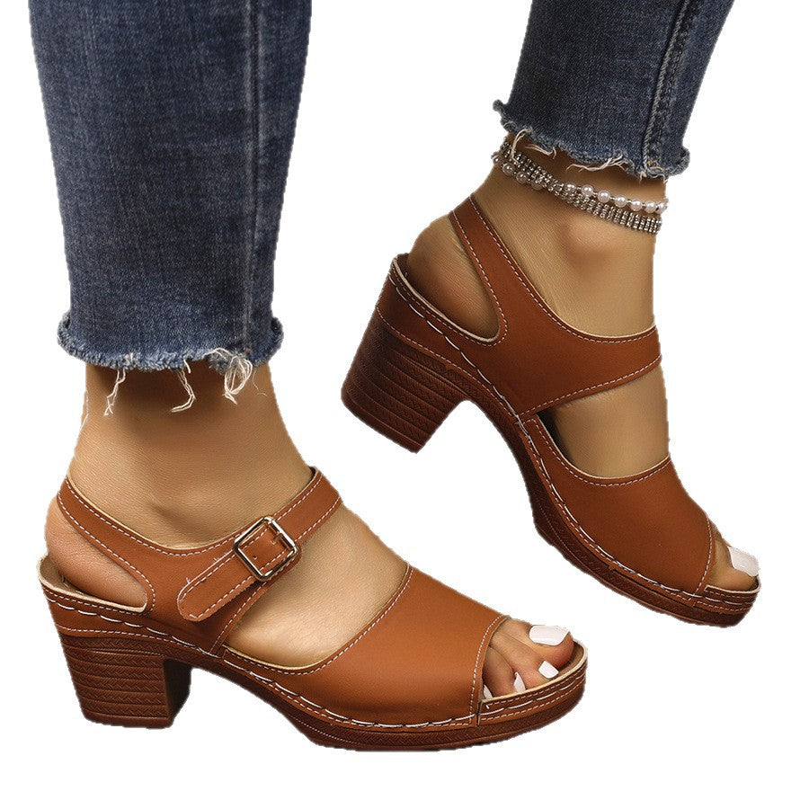 Damen Sandalen mit breitem Riemen und elegantem Blockabsatz R&B