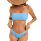 Damen Bandeau-Bikini mit hohem Beinausschnitt und strukturierter Textur R&B