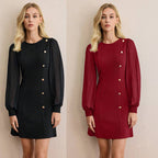 Damen elegantes Minikleid mit Puffärmeln und dekorativen Knopfdetails R&B