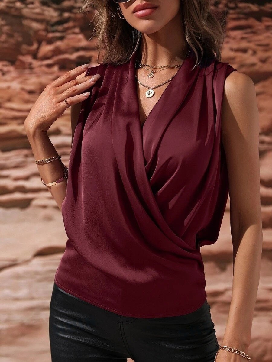 Damen elegantes Oberteil mit Wickeldesign und gerafftem Schnitt R&B