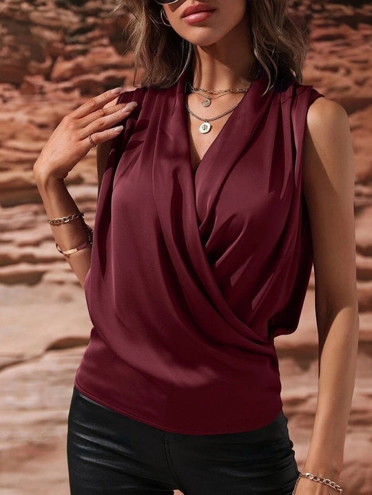 Damen elegantes Oberteil mit Wickeldesign und gerafftem Schnitt R&B