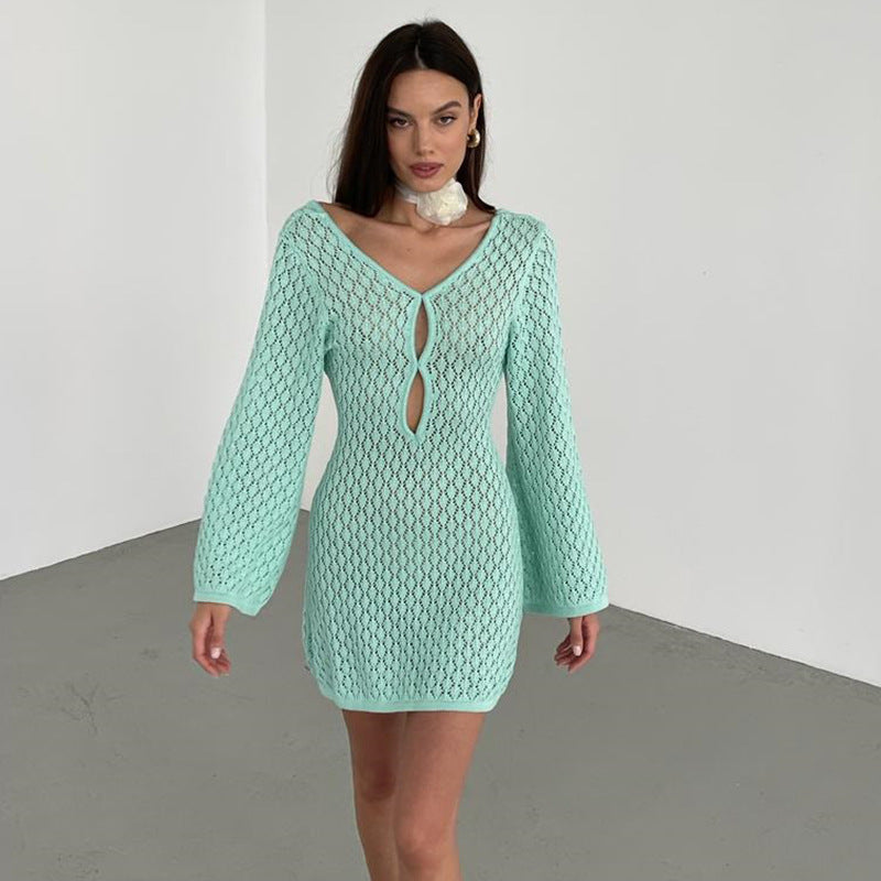 Damen elegantes Häkelkleid mit tiefem Ausschnitt R&B