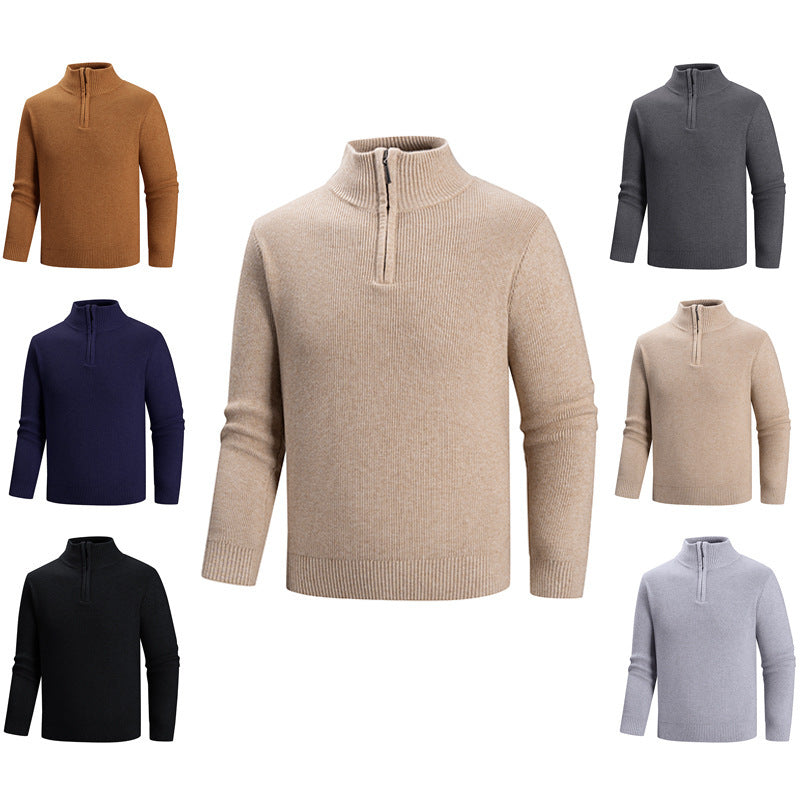 Herren modischer Strickpullover mit halbem Reißverschluss und strukturiertem Muster R&B