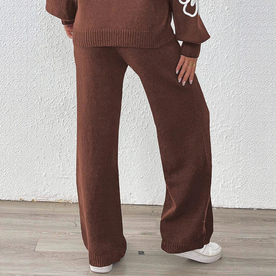 Damen lässige Strickhose mit weitem Schnitt R&B
