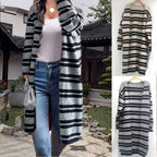 Damen Langer Strickcardigan mit modernen Streifen und lässigem Schnitt