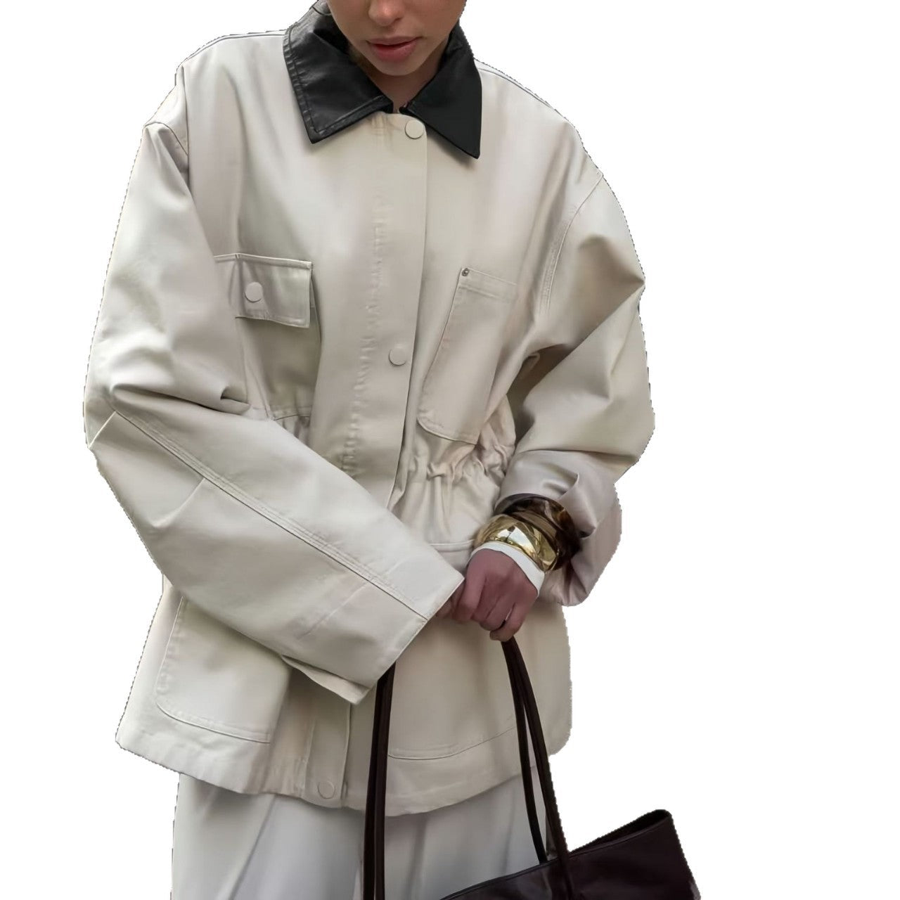 Damen Modische Oversized-Jacke mit elegantem Kragen und praktischen Taschen R&B