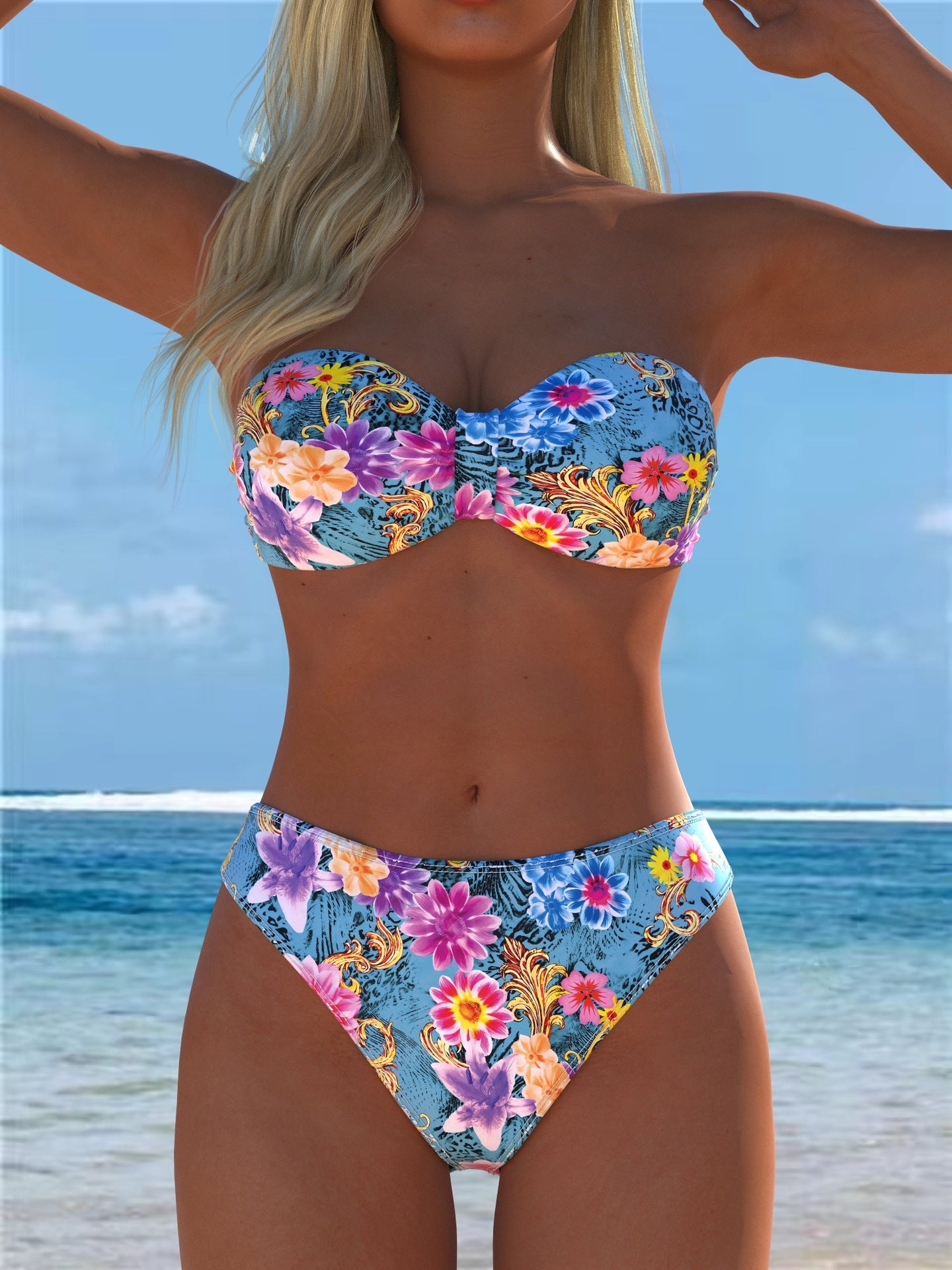 Damen Bikini-Set mit einem eleganten Bustier-Oberteil und hohem Beinausschnitt R&B