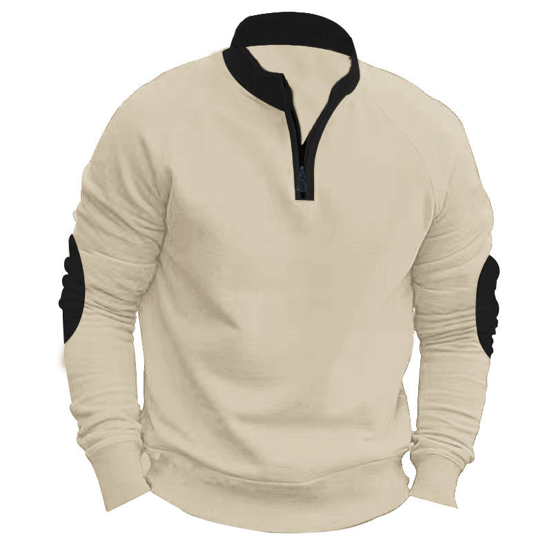 Herren nan Raglan-Pullover mit kurzem Reißverschluss, Stehkragen und ergonomischen Ellenbogen-Panels R&B
