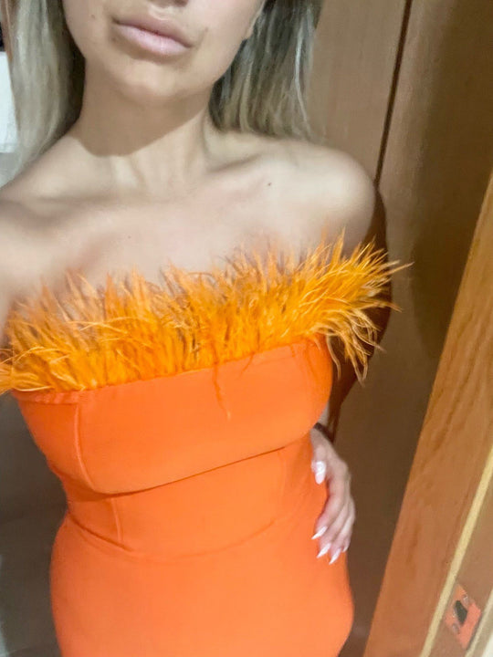 Damen Cocktailkleid mit extravagantem Federn-Ausschnitt und figurbetontem Schnitt R&B