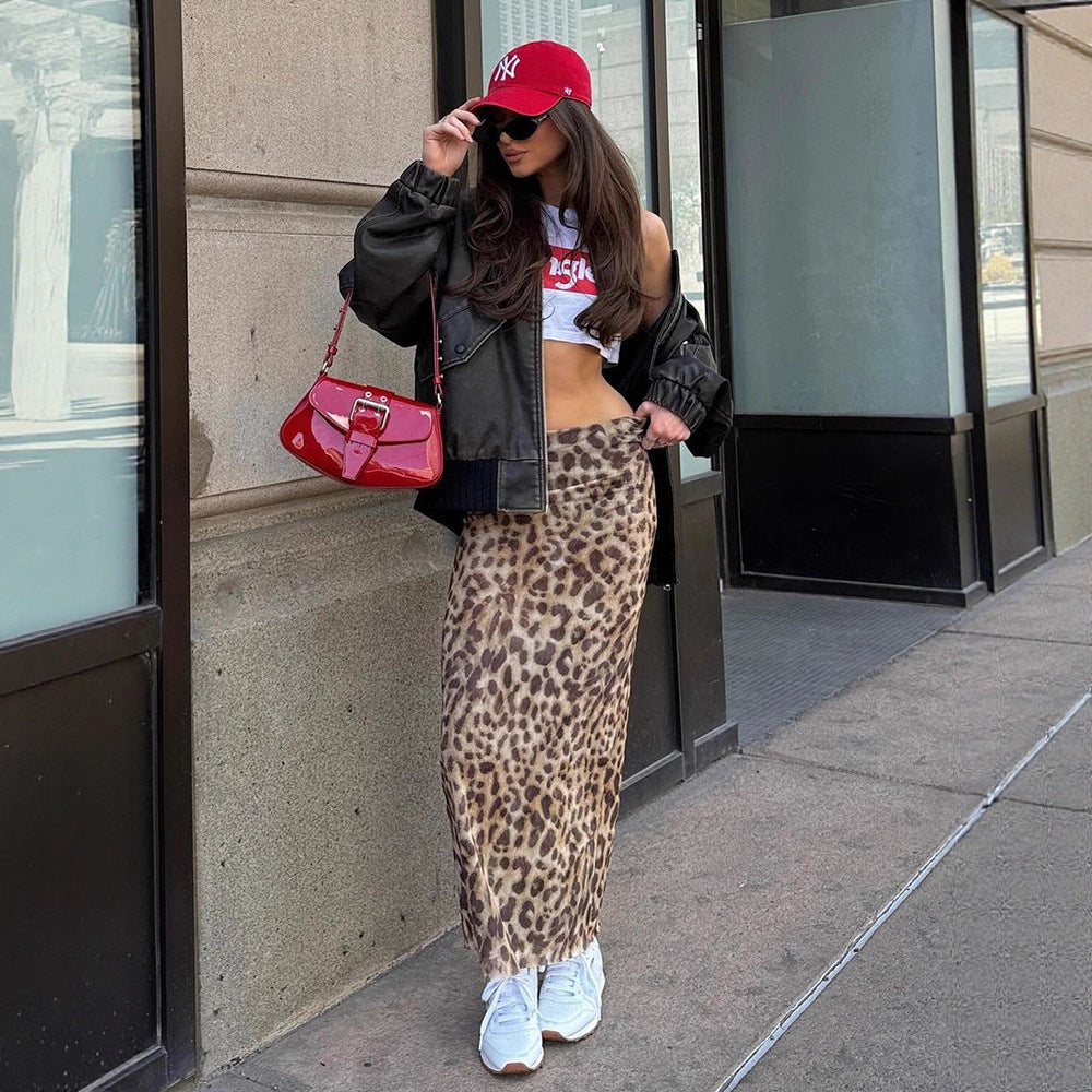 Damen Maxi-Rock mit elegantem Leoprint und hohem Schlitz R&B
